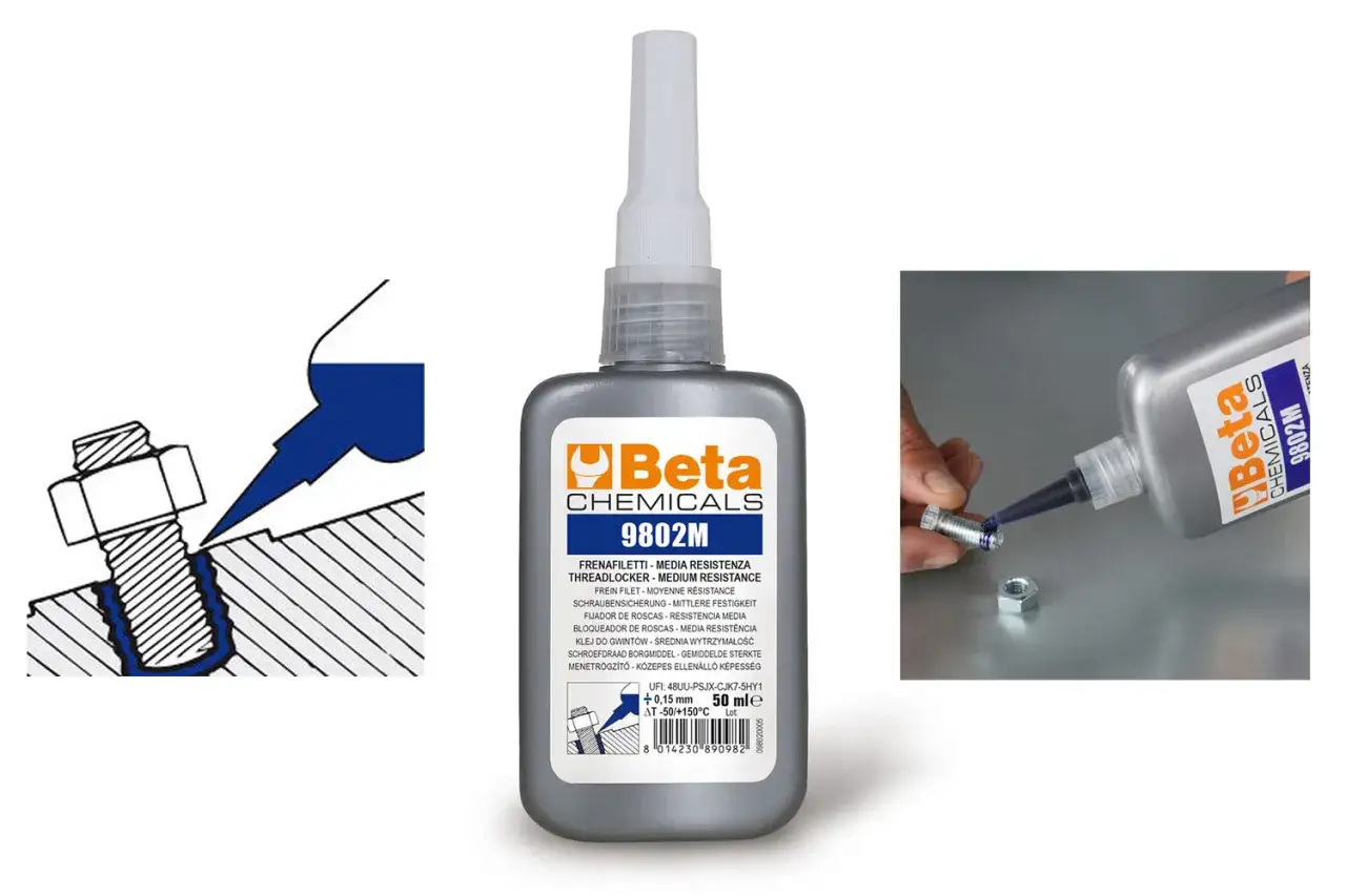 Klej do gwintów Beta Chemicals 9802M. Zastosowanie: zabezpieczanie gwintów. Dowiedz się, ile schnie klej do gwintów.