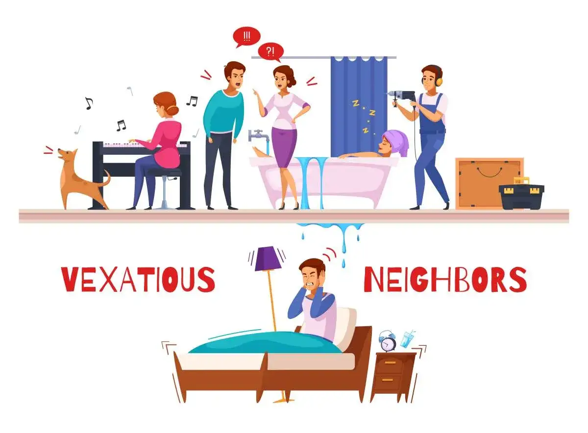 Vecinos ruidosos: alguien toca el piano, discuten, taladran y el agua se desborda. &iquest;Cu&aacute;ntos decibelios es lo normal? Un hombre en cama se tapa los o&iacute;dos.