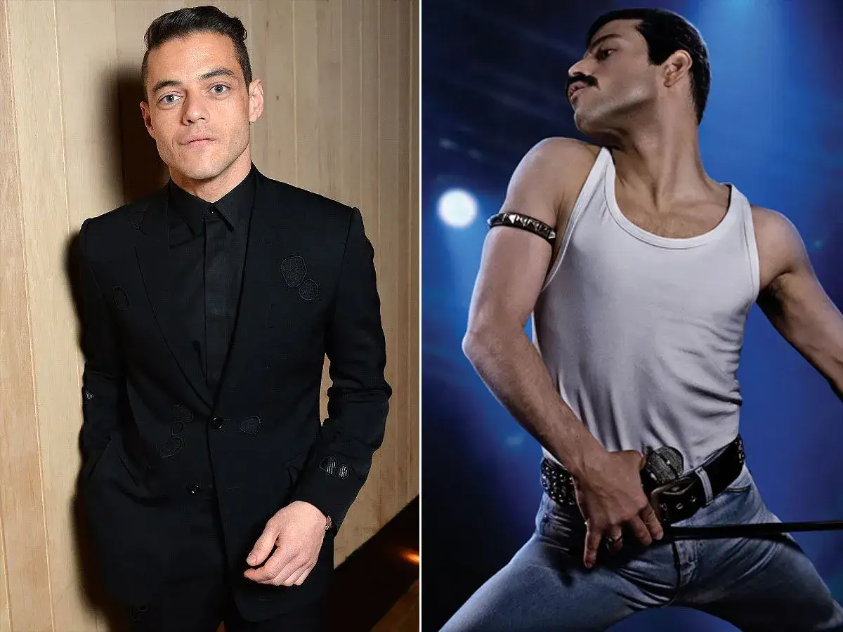 Rami Malek jako Freddie Mercury, gotowy do wykonania 