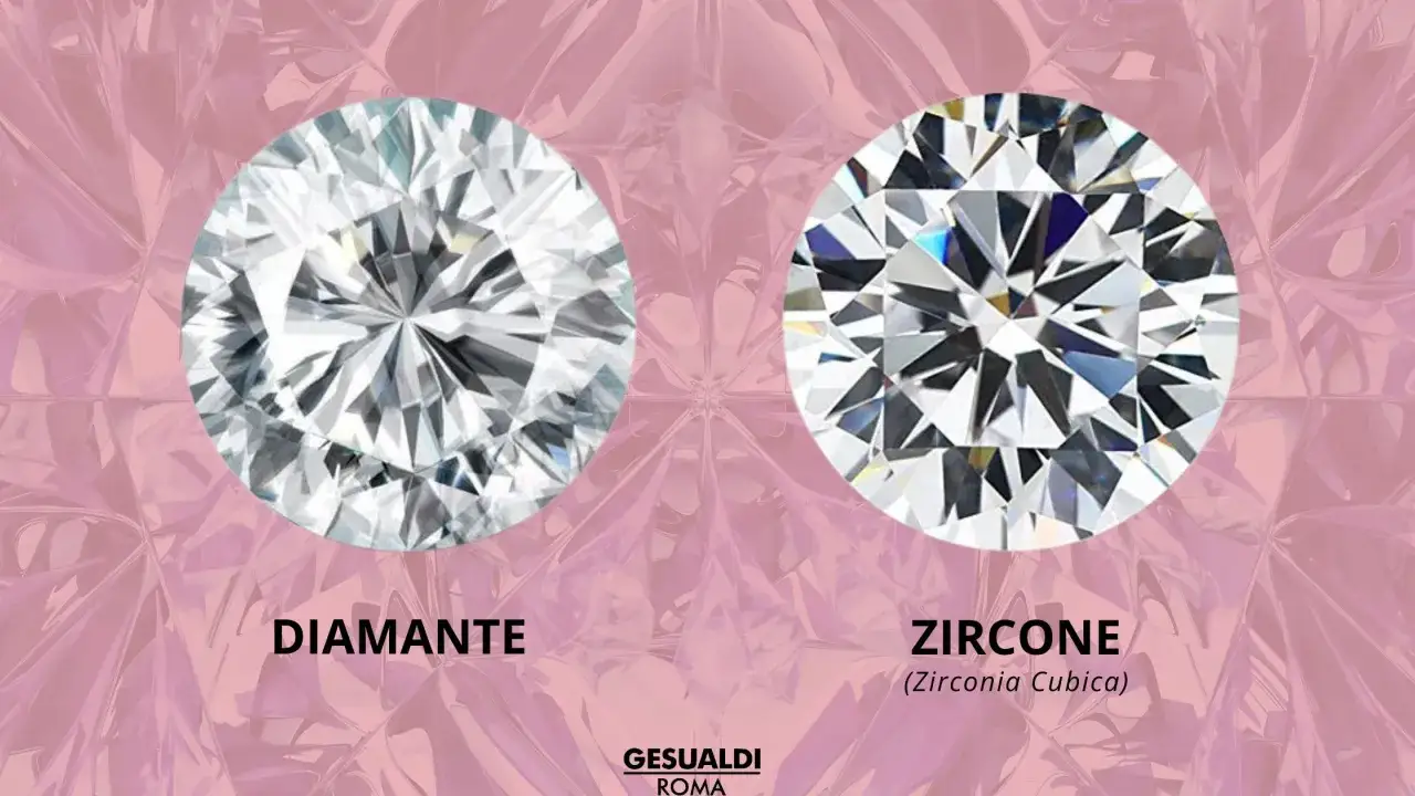Due diamanti veri, uno pi&ugrave; brillante dell'altro, su sfondo rosa.