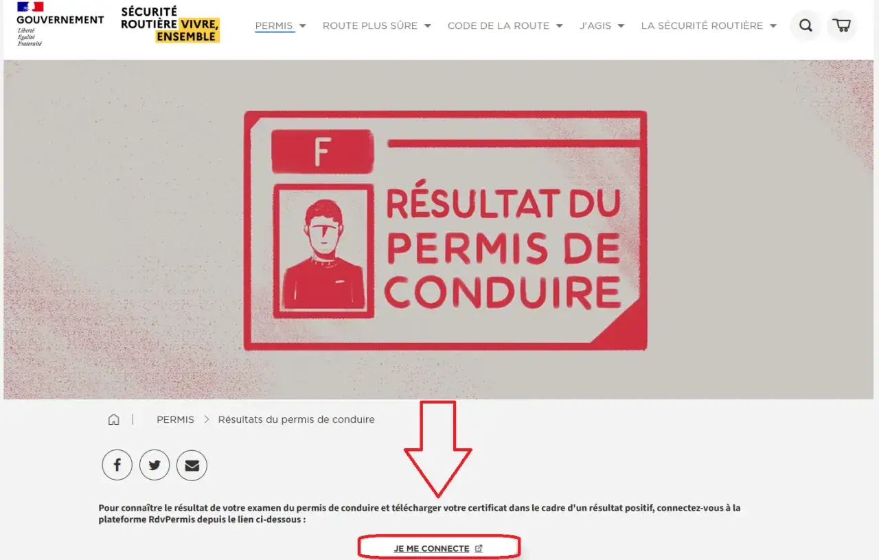 Le résultat du permis de conduire est affiché. Cliquez pour connaître votre résultat.