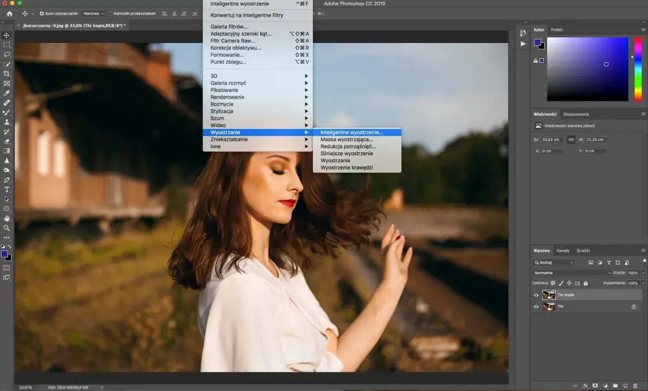Inteligentne Wyostrzanie Photoshop okno dialogowe