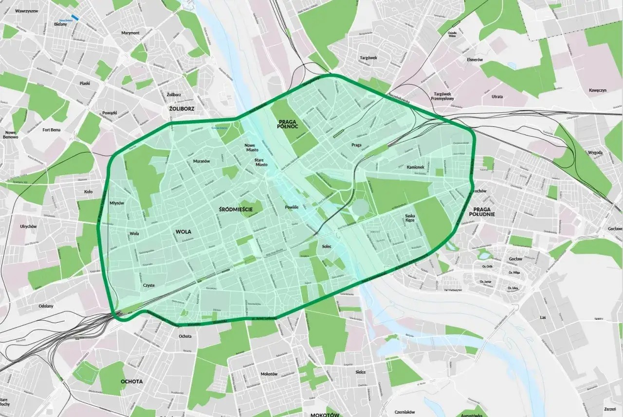 Mapa Strefy Czystego Transportu Warszawa