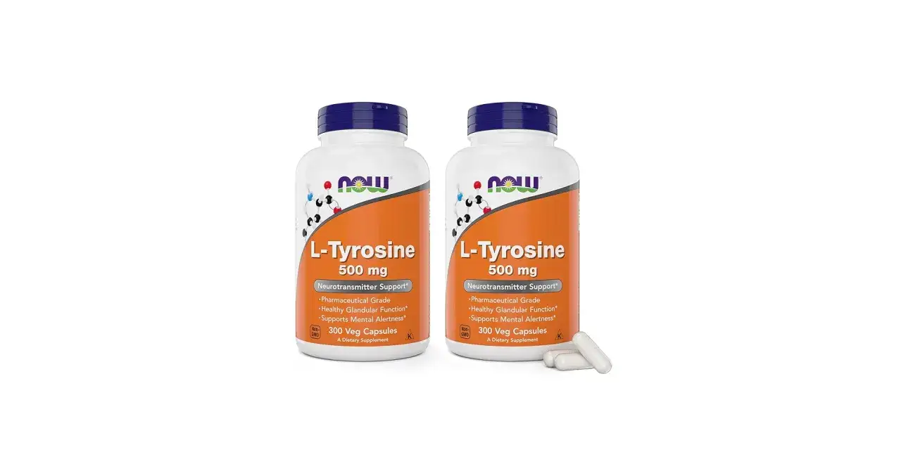 Deux flacons de L-Tyrosine 500 mg, soulignant ses bienfaits pour le soutien des neurotransmetteurs et la vigilance mentale.