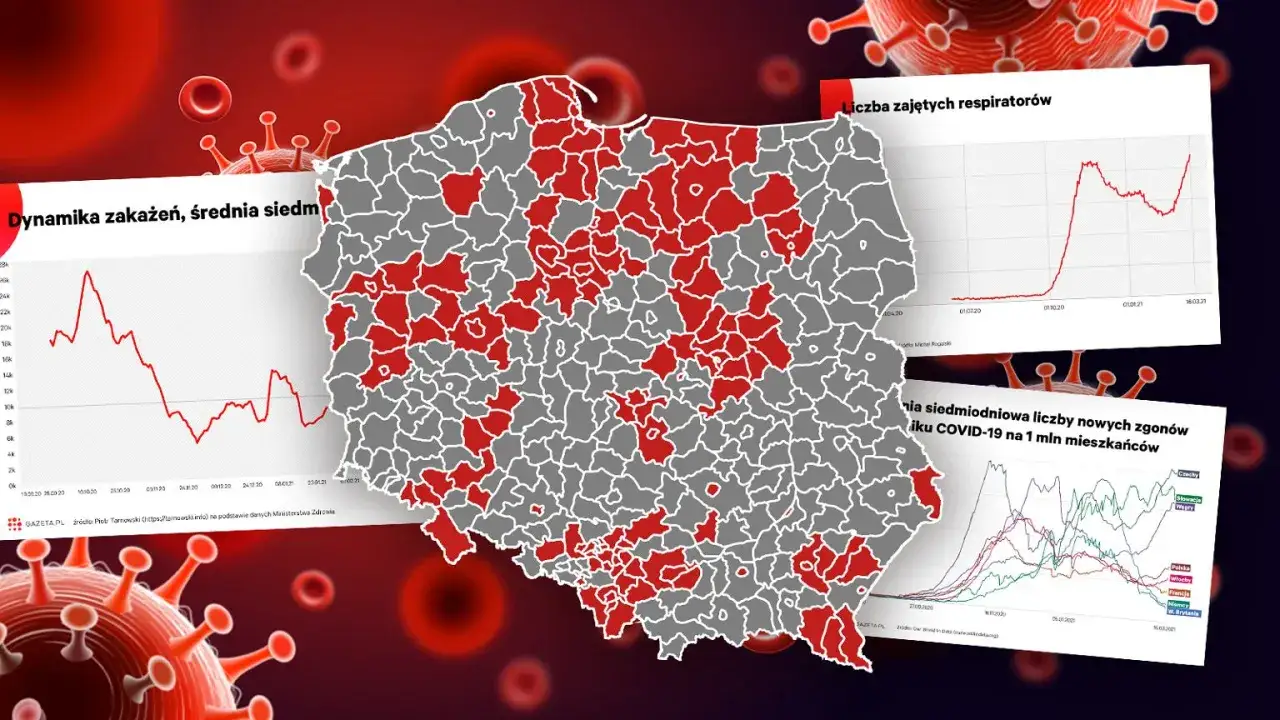 Mapa Polski z oznaczonymi punktami pobrań COVID