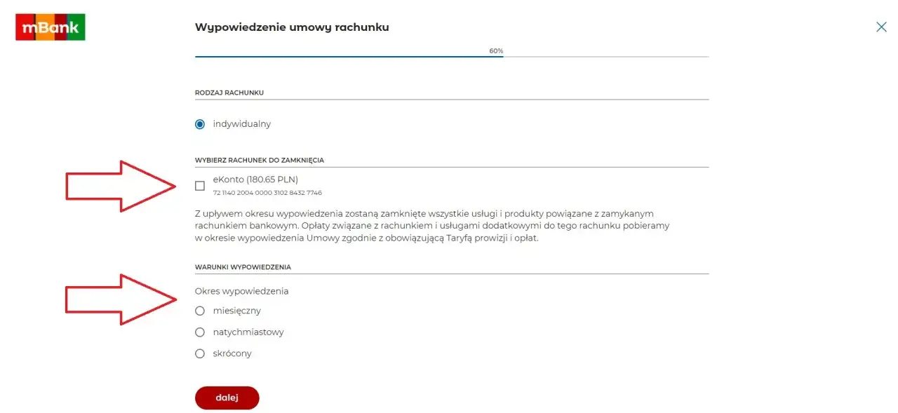 mBank zamknięcie konta online, placówka, korespondencja