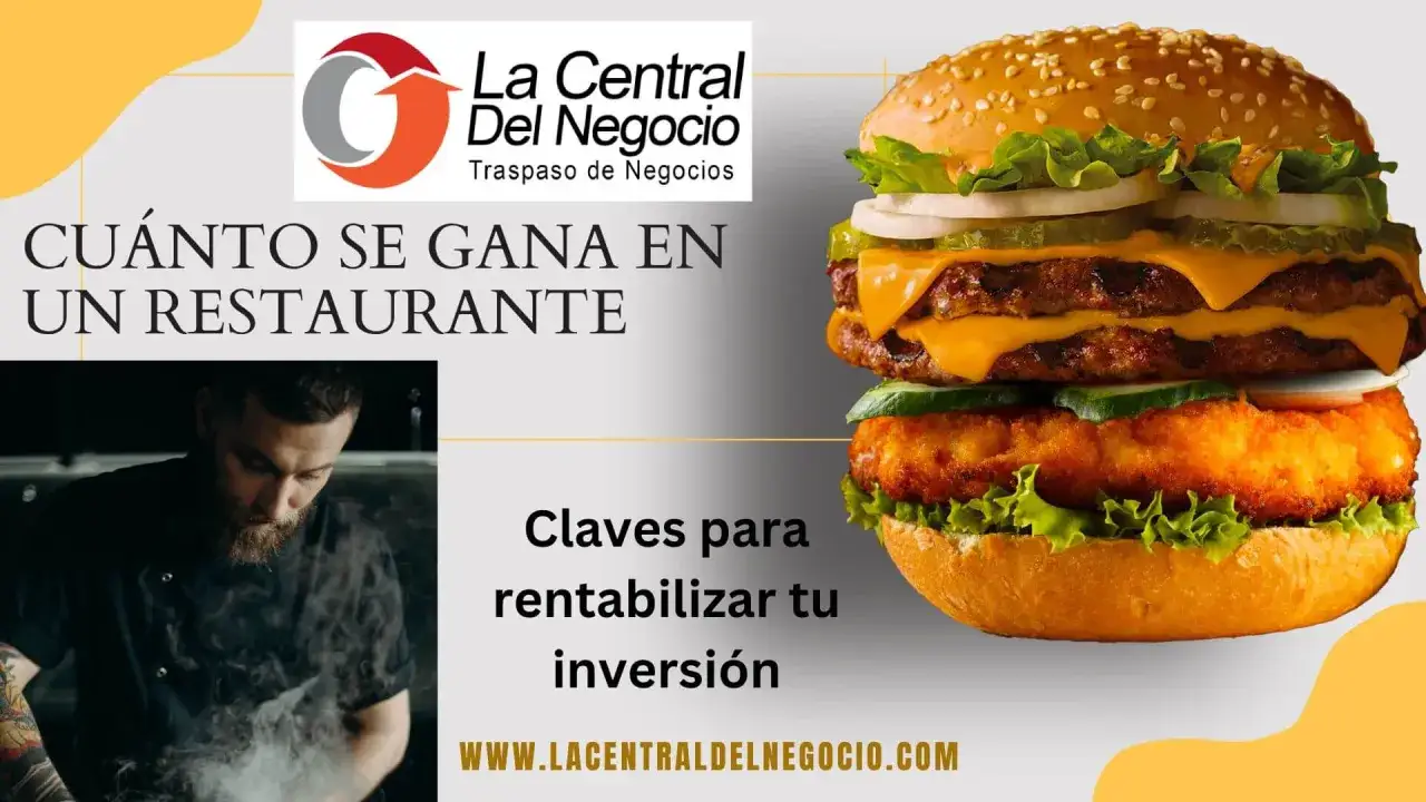 Chef en un restaurante, con una hamburguesa apetitosa y el logo 