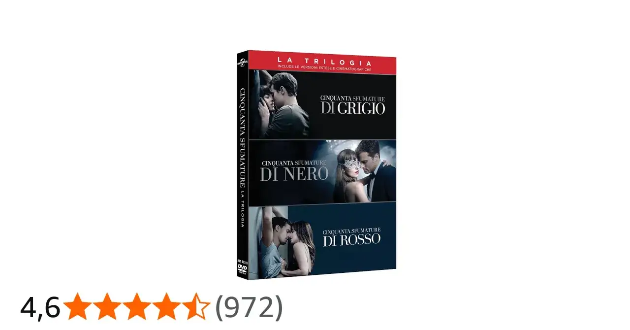 La trilogia di Cinquanta Sfumature in DVD, con le versioni estese e cinematografiche.