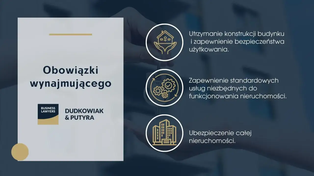 Obowiązki wynajmującego: utrzymanie budynku, zapewnienie bezpieczeństwa, standardowe usługi i ubezpieczenie nieruchomości.