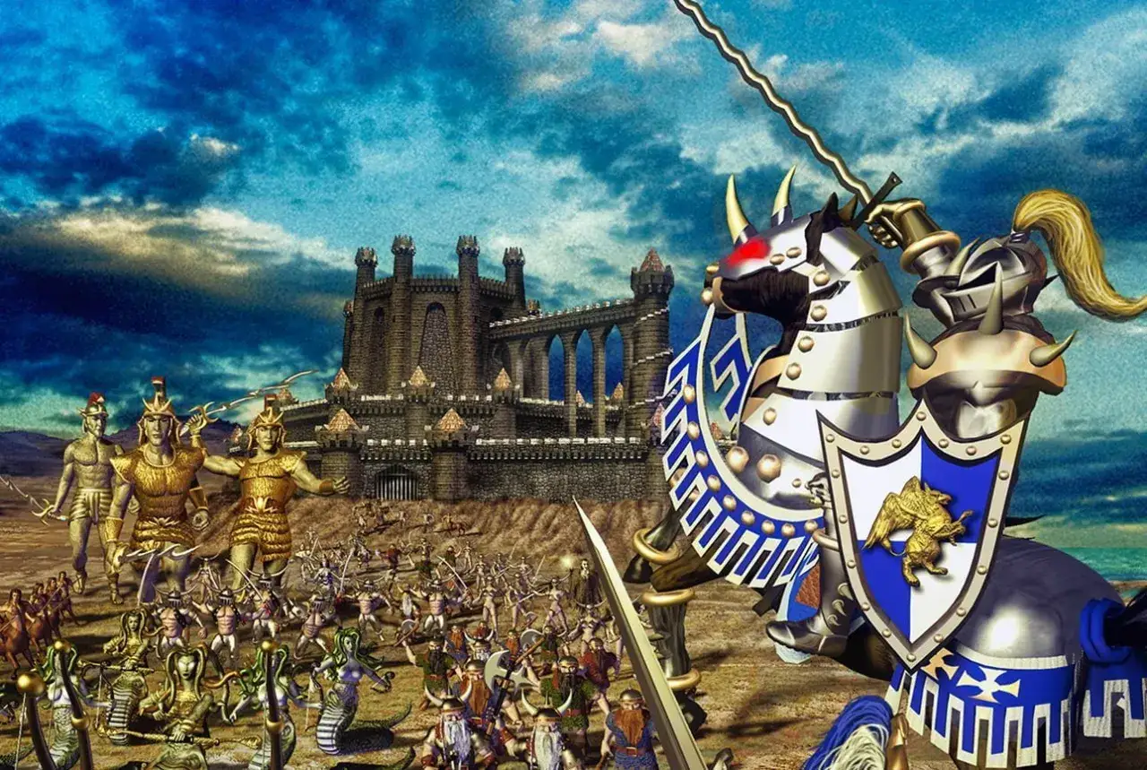 Bitwa pod zamkiem, rycerz na rumaku, armia potworów i ludzi. Czyżby to były **heroes 3 kody**?