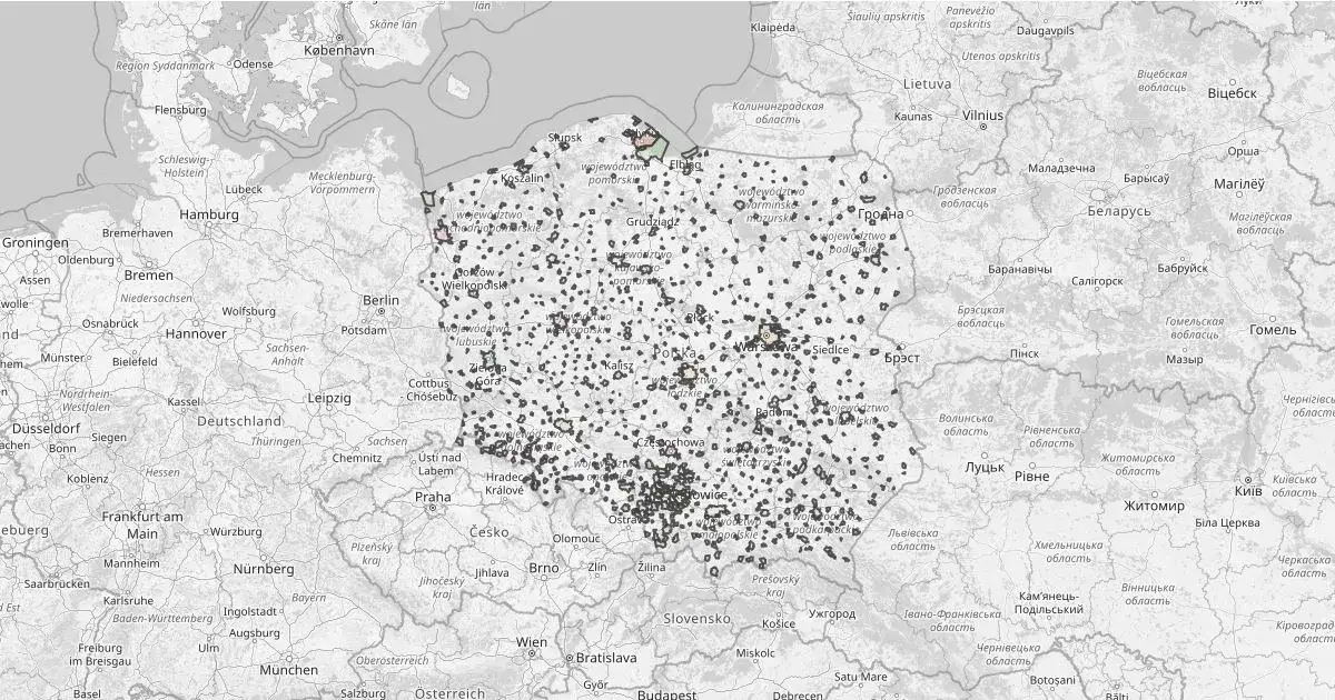 Mapa Polski z zaznaczonymi miastami MZK
