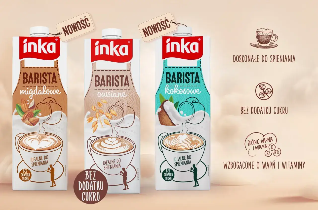 Inka Barista migdałowe, owsiane i kokosowe – nowe kawy zbożowe idealne do spieniania, bez dodatku cukru.