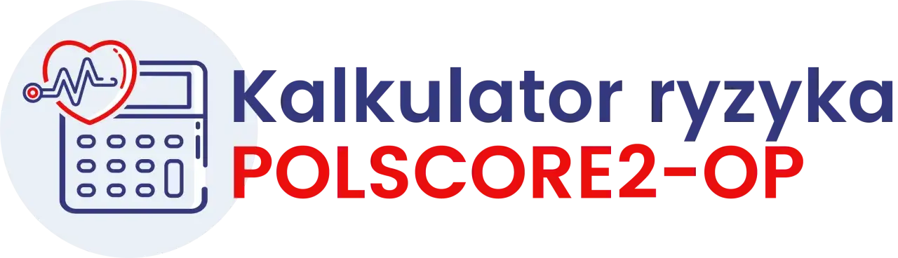Kalkulator ryzyka POLSCORE2-OP. Ikona serca z EKG i kalkulatorem.