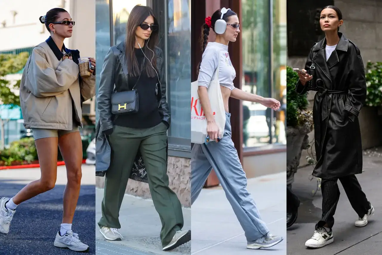 Vier Frauen in stylischen Outfits, alle tragen kult sneaker. Von lässig bis schick, diese Sneaker sind ein Muss.