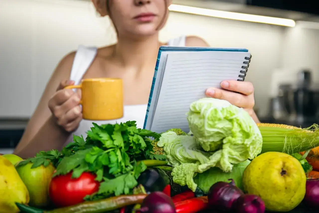 Planując dietę wegetariańską, warto sprawdzić, jakie witaminy są kluczowe. Na stole świeże warzywa i owoce.