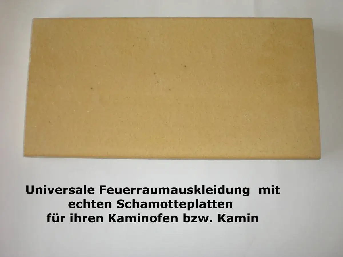 Eine rechteckige, helle Schamottplatte, bereit zum Schamott schneiden für Ihren Kamin.