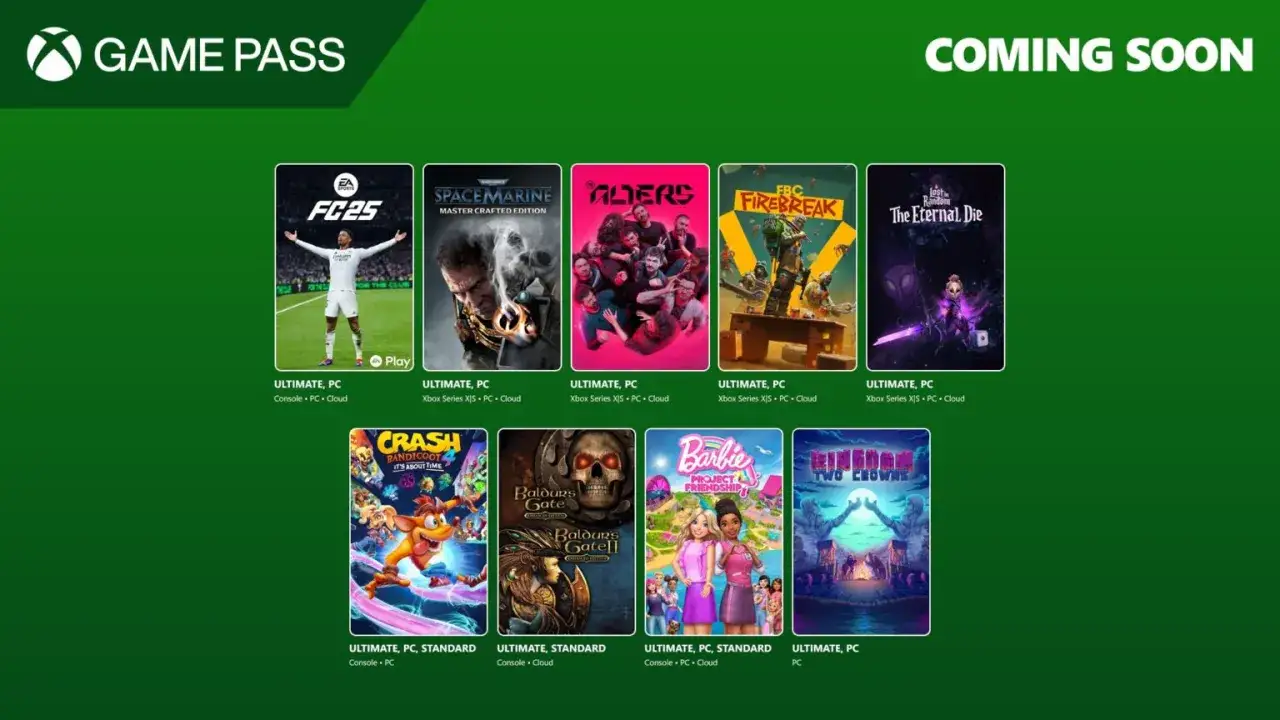 Nadchodzące gry w Game Pass: FC 24, Space Marine, Aliens, Firebreak, The Eternal Cylinder, Crash Bandicoot 4, Baldur's Gate II, Barbie Project Friendship, Kingdom Two Crowns.