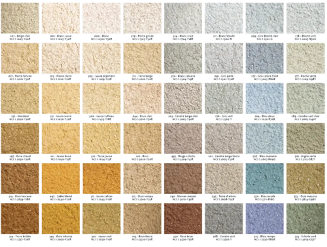 &Eacute;chantillons de couleurs de l'enduit Weber, un nuancier pr&eacute;sentant une large gamme de textures et de teintes pour vos fa&ccedil;ades.