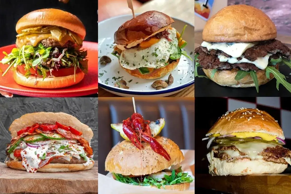 różne burgery tematyczne kolaż