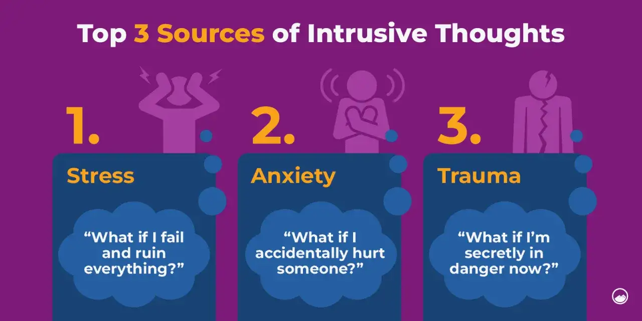 Le 3 principali fonti di pensieri intrusivi: Stress, Ansia e Trauma. Comprendere il loro significato psicologico aiuta a gestirli.