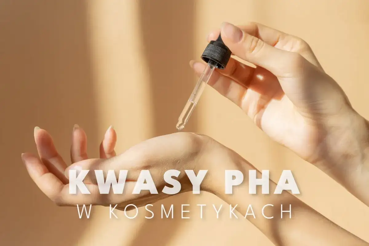 Delikatna pielęgnacja skóry: kwasy PHA jakie to składniki aktywne w kosmetykach, aplikowane pipetką na dłoń.