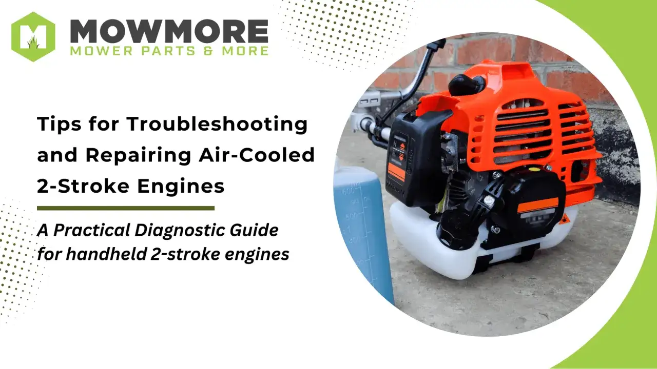 Moteur 2 temps orange et noir, prêt pour le diagnostic. Si votre moteur 2 temps s'étouffe à l'accélération, ce guide vous aidera.
