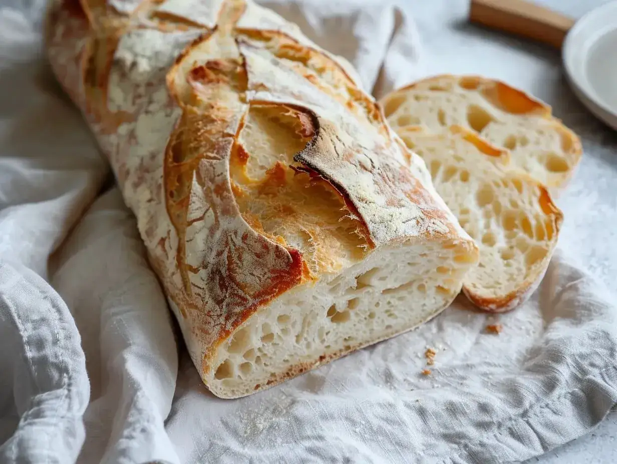 Nybakad ciabatta med krispig skorpa och luftig insida. Perfekt f&ouml;r ditt ciabatta recept.