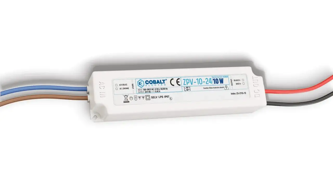 Zasilacz COBALT ZPV-10-24, 10W, 24V DC, IP67. To urządzenie, kt&oacute;re zamienia prąd zmienny na stały.
