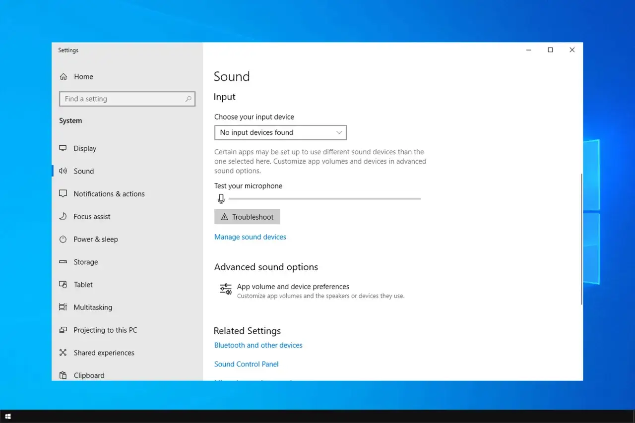 Windows-Einstellungen: Kein Mikrofon gefunden. Wenn das Mikrofon zu leise ist, muss es erst ausgewählt werden.