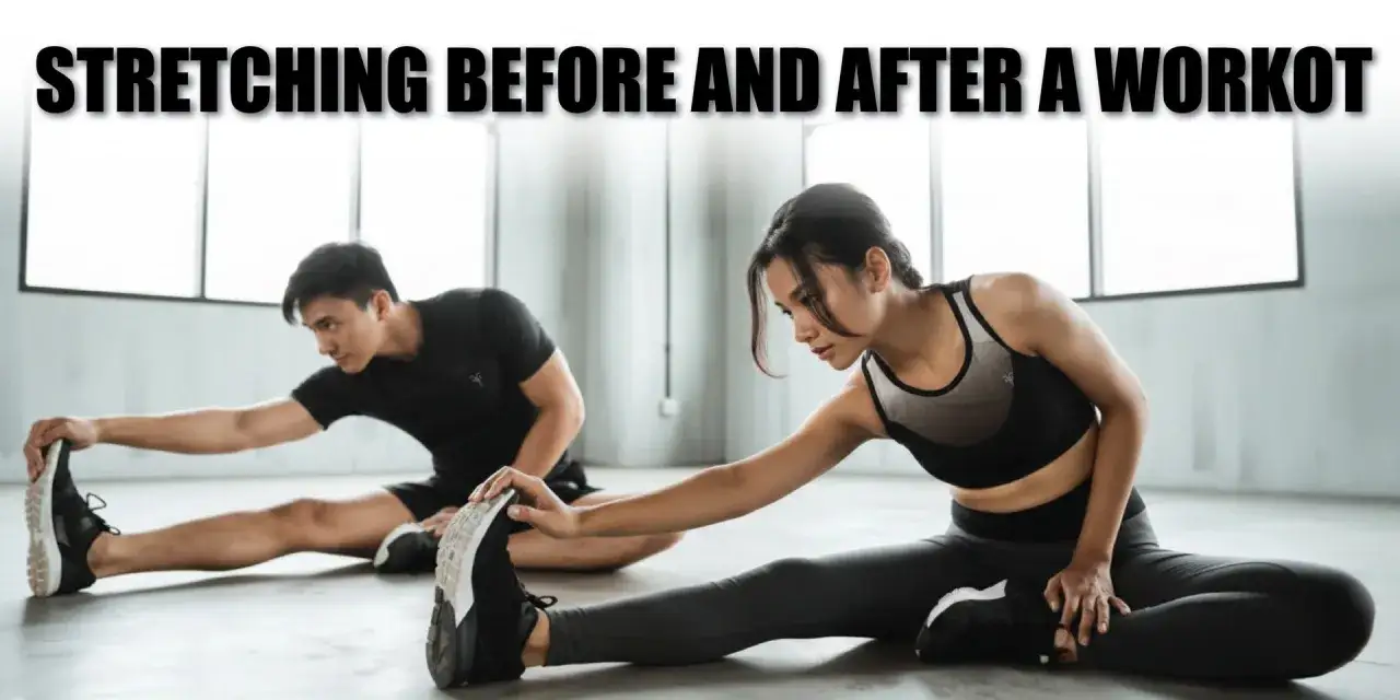 Coppia fa stretching prima o dopo allenamento, concentrati e flessibili.