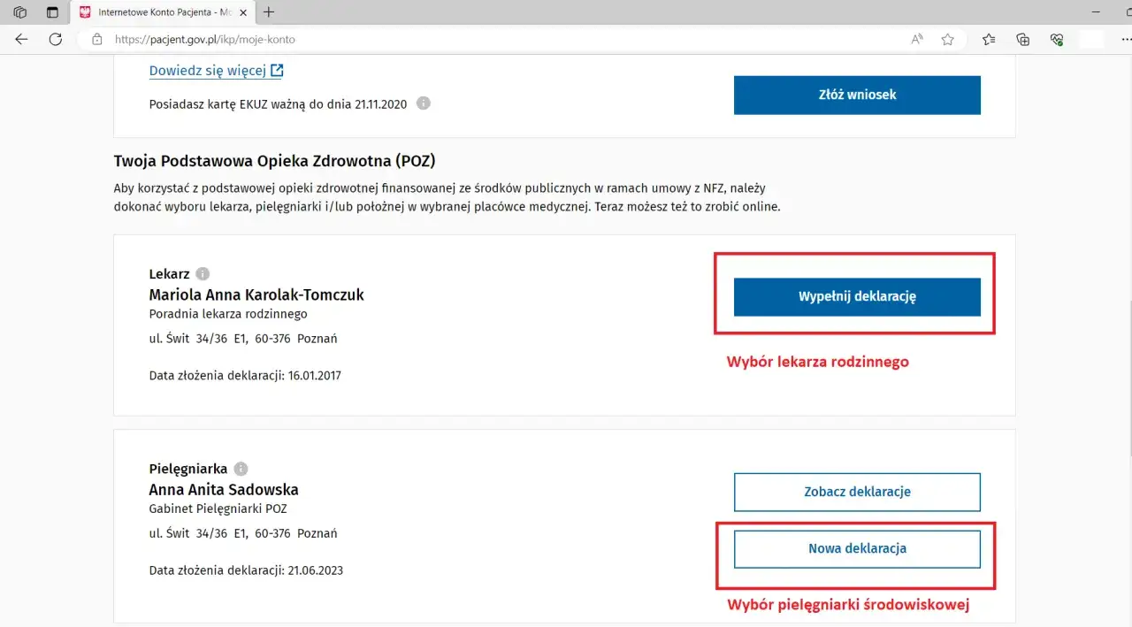 Strona Internetowego Konta Pacjenta. Widzisz opcję