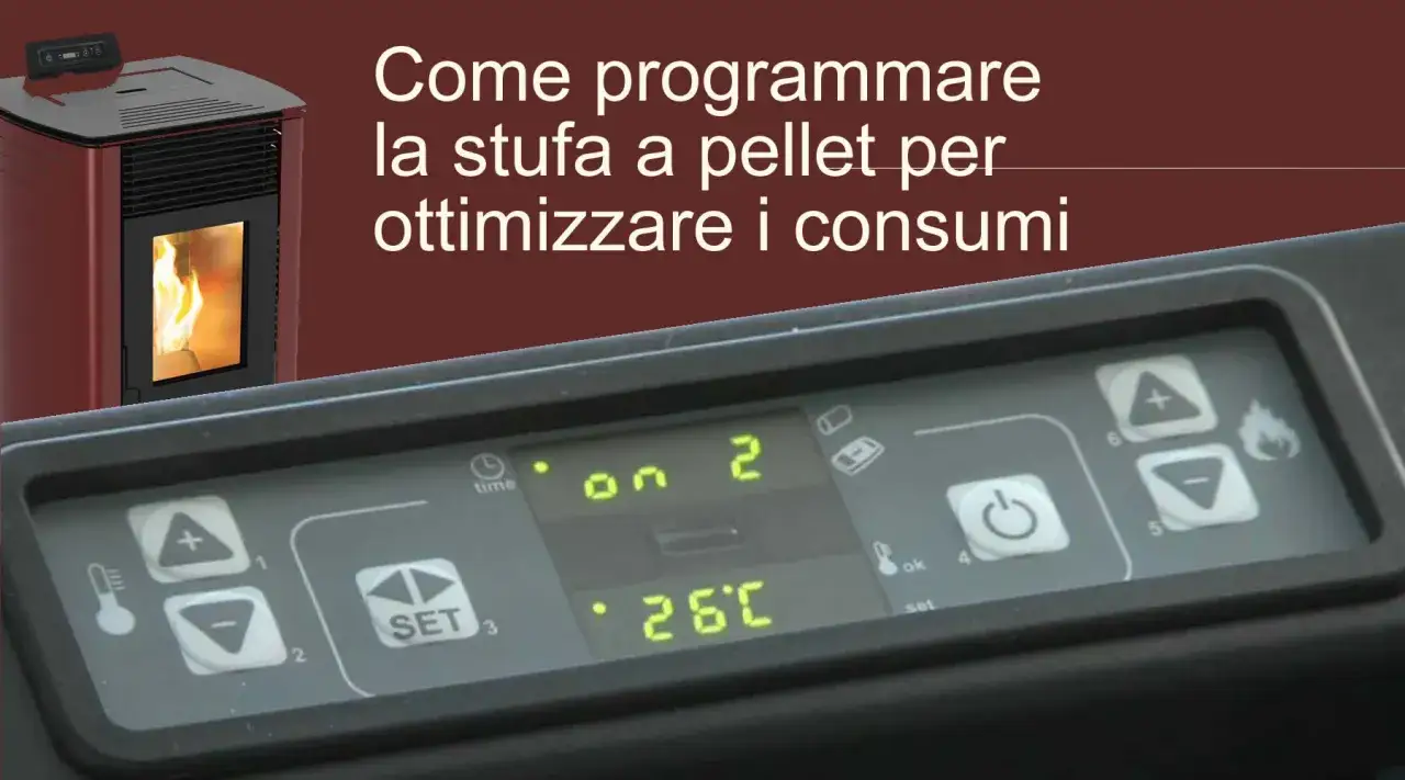 Pannello di controllo di una stufa a pellet, con display che mostra 
