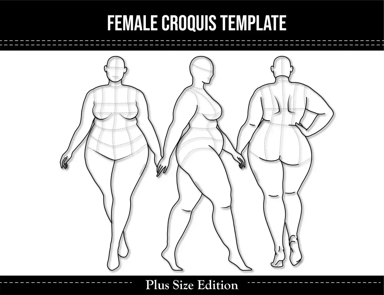 Szablony postaci plus size, idealne do tworzenia projekt&oacute;w modowych. Tabela rozmiar&oacute;w plus size jest tu kluczowa.