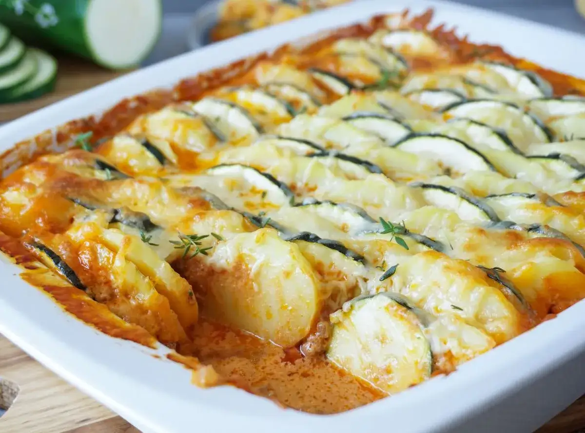 Herzhafte Zucchini-Kartoffel-Auflauf-Rezepte mit geschmolzenem K&auml;se und Kr&auml;utern.