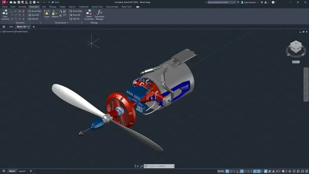 Silnik lotniczy w 3D w programie AutoCAD. Projektowanie z myślą o autocad free.