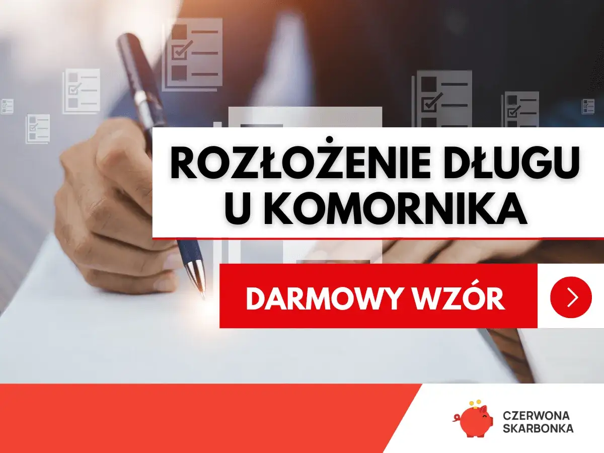 Darmowy wz&oacute;r wniosku o rozłożenie długu u komornika na raty. Ręka pisze długopisem na papierze.