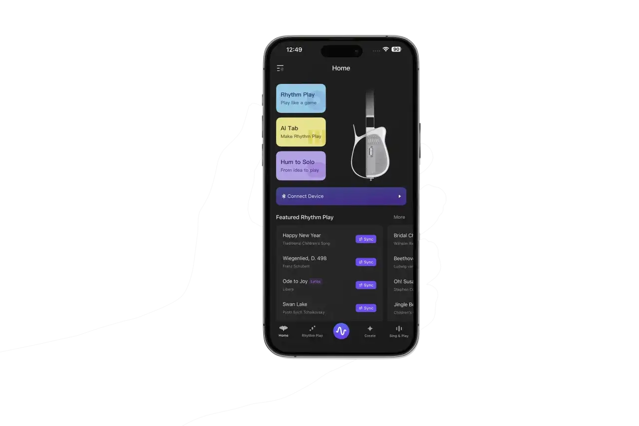 Interface d'une appli boite &agrave; rythme sur smartphone. Jouez de la musique, cr&eacute;ez des rythmes et connectez votre appareil pour une exp&eacute;rience interactive.