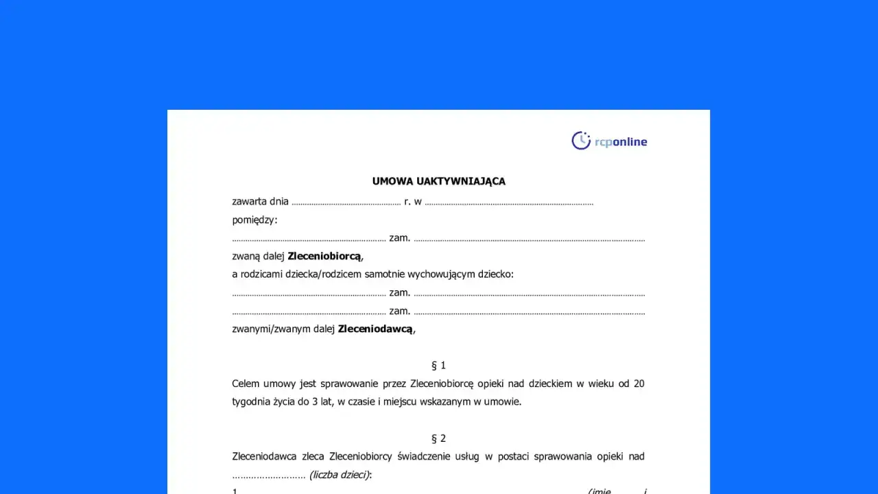 Umowa aktywizująca dotyczy sprawowania opieki nad dzieckiem, co może być formą wsparcia dla rodziców, podobnie jak darowizna.