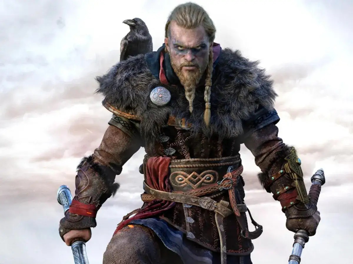 Wiking z krukiem na ramieniu, gotowy do walki. Sprawdź wymagania Assassin's Creed Valhalla, by zanurzyć się w jego świecie.