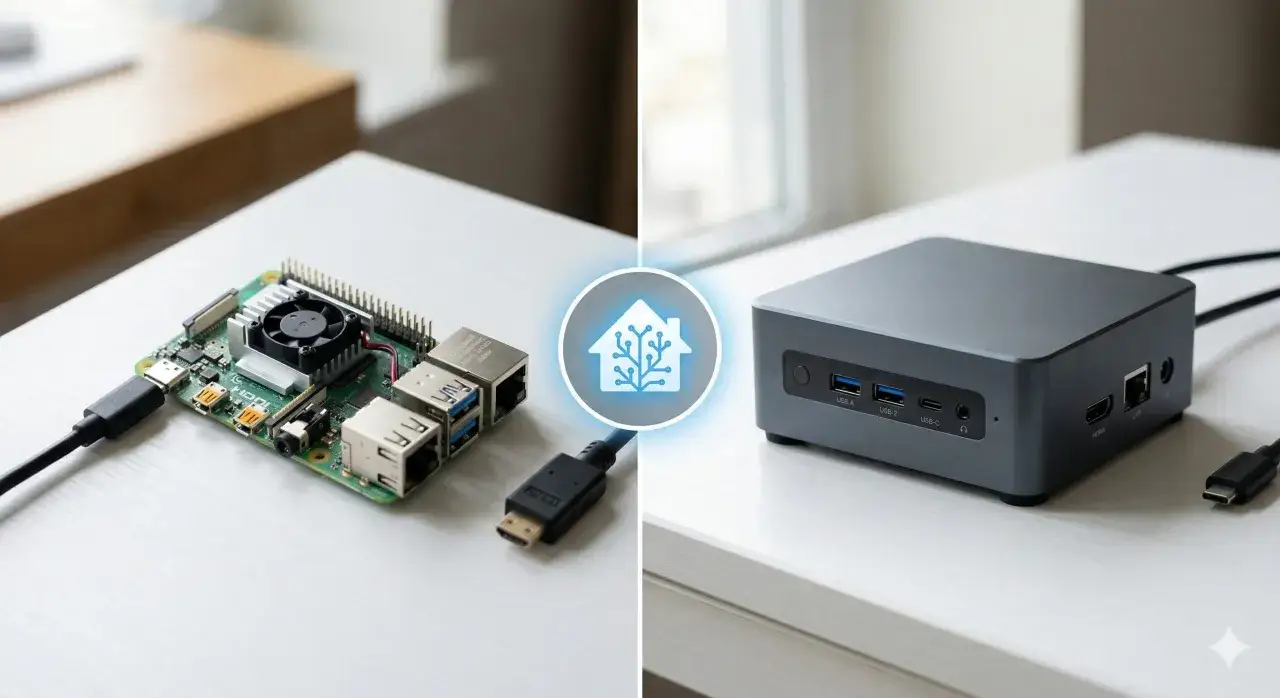 Raspberry Pi i minikomputer obok siebie, porównanie sprzętu do Home Assistant.