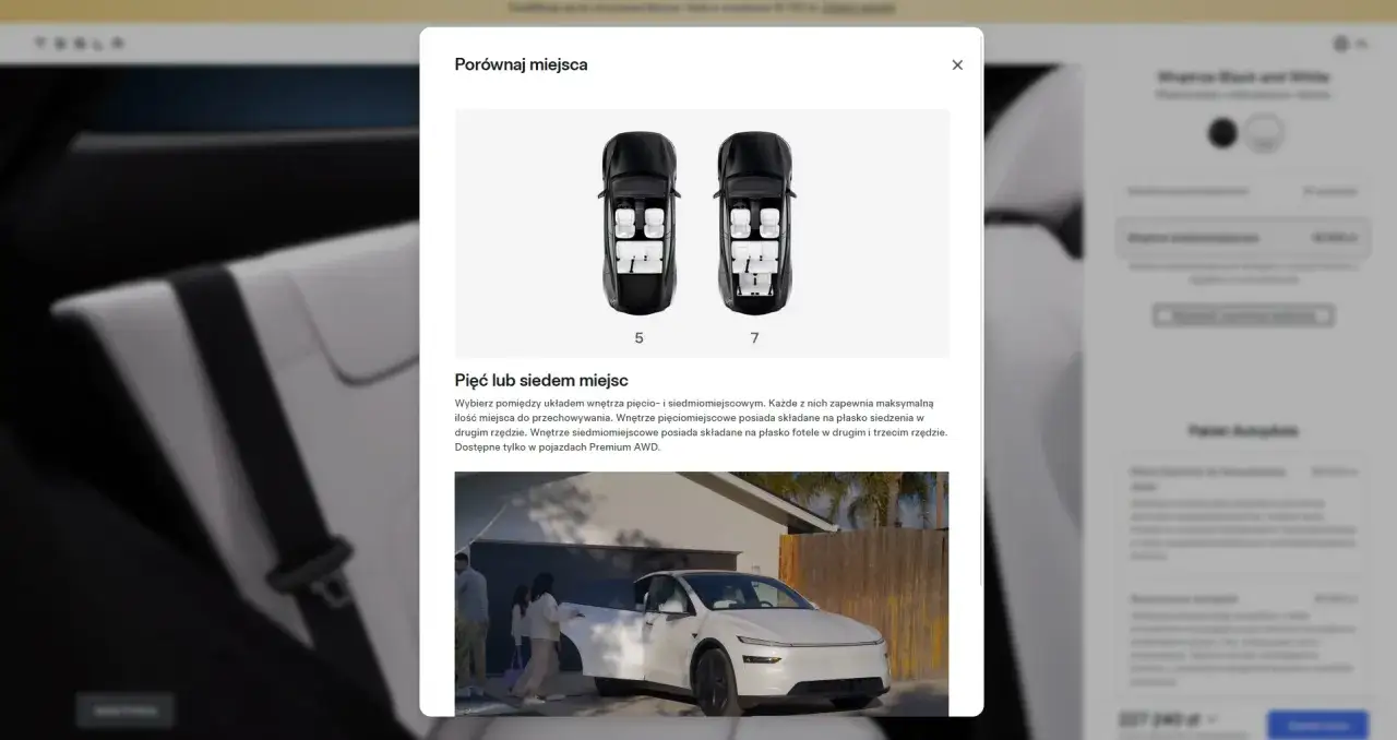 Tesla 7 osobowa: porównanie układów wnętrza na 5 lub 7 miejsc. Wybierz opcję dla swojej rodziny.