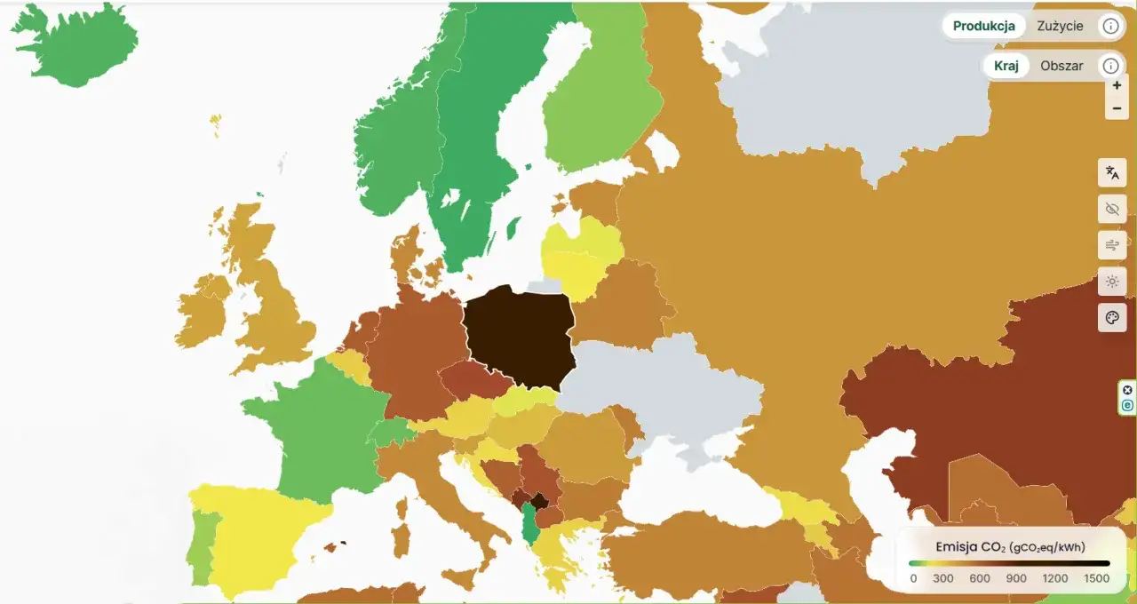 mapa emisji co2 polska, elektrownia węglowa polska