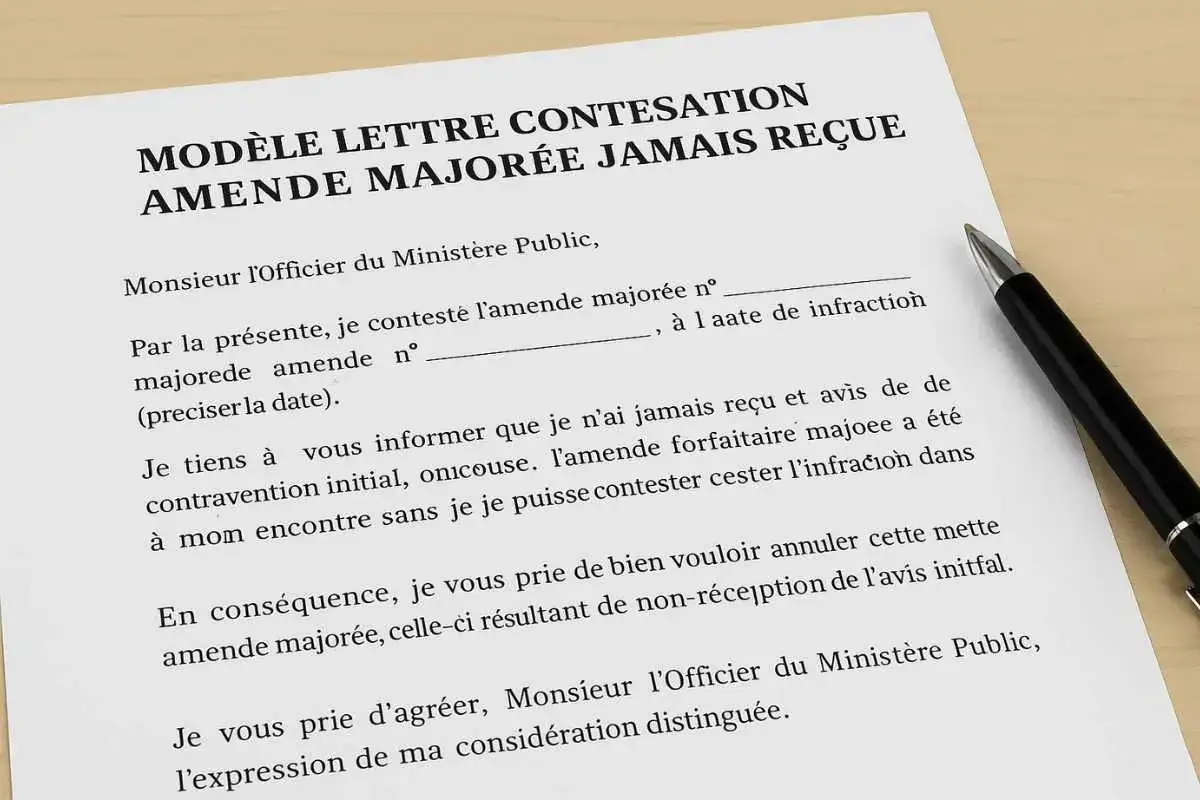 Modèle lettre contestation amende majorée jamais reçue. Un document pour contester une amende majorée non reçue.