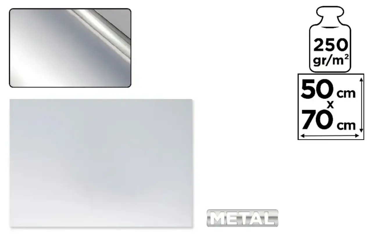 Brystol metalowy 250 g/m², wymiary 50x70 cm.
