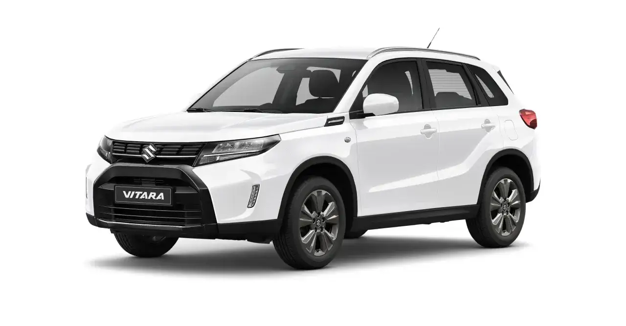 Biały Suzuki Vitara 2025, gotowy na przygody. Stylowy SUV z nowoczesnym designem i napędem na cztery koła.