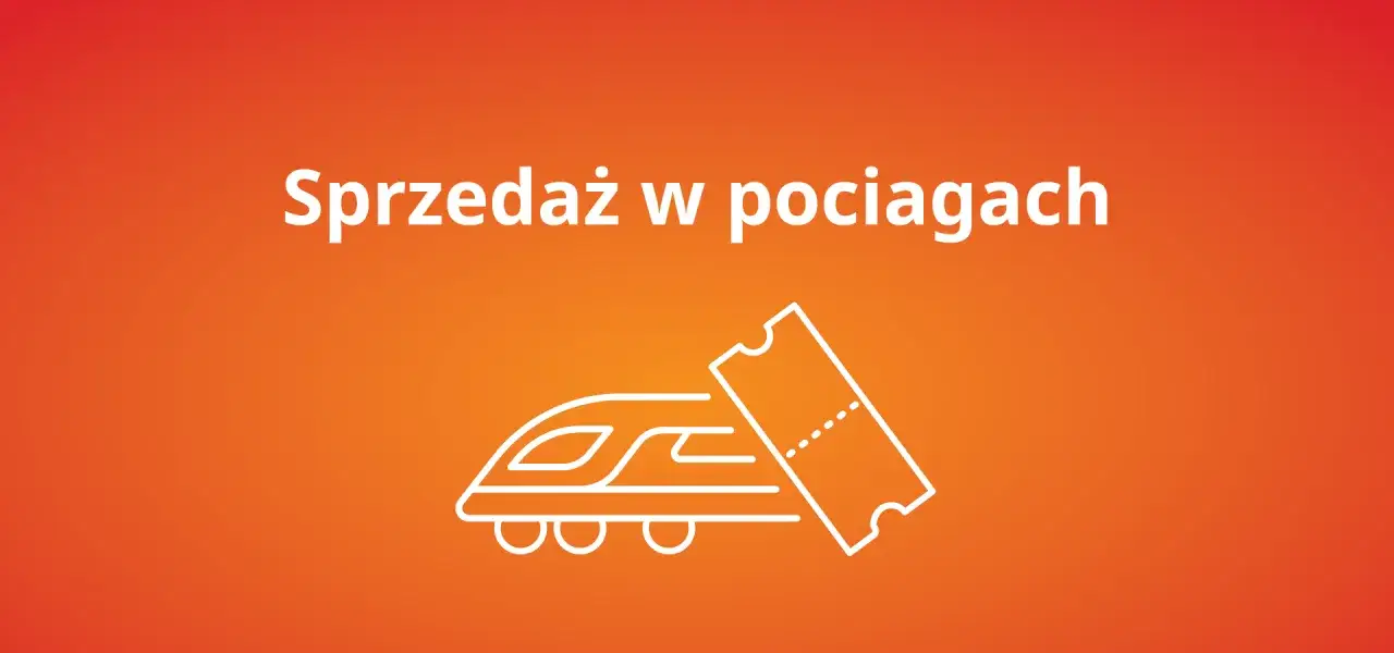 Sprzedaż w pociągach regio. Ikona pociągu i biletu.