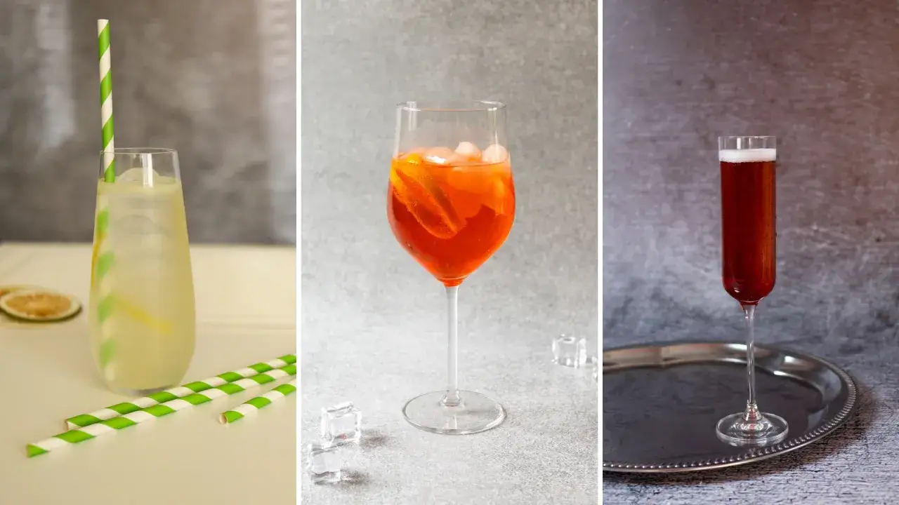 Orzeźwiający drink z Prosecco, Aperol Spritz i czerwony drink z Cavą.