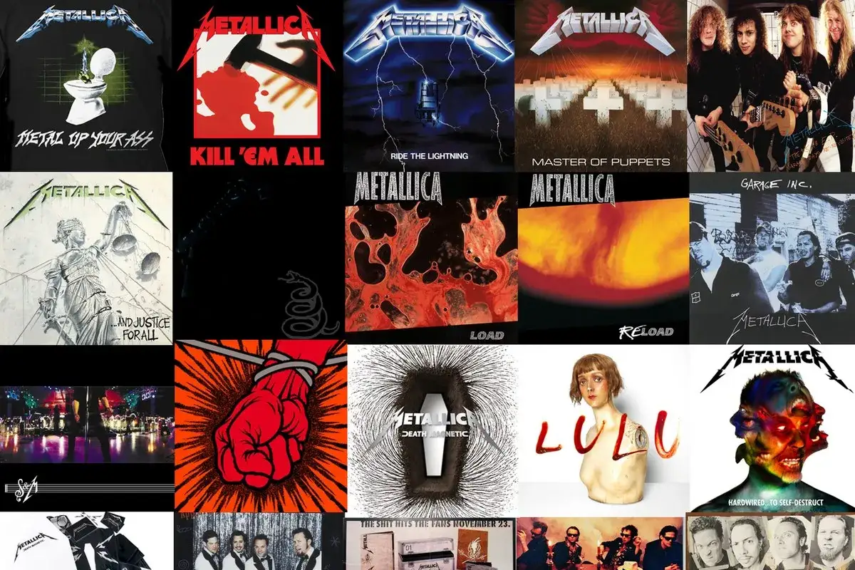 Metallica-Albumcover, darunter auch einige ihrer ber&uuml;hmten metallica balladen songs.