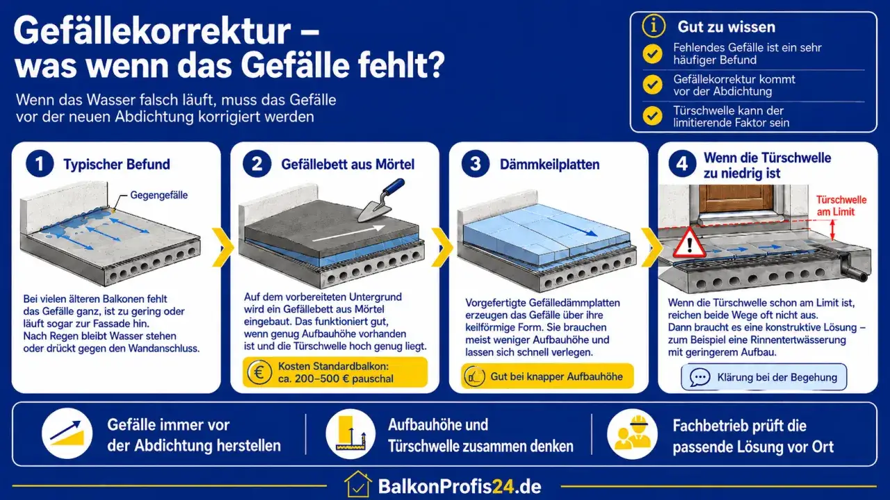 Gef&auml;llekorrektur f&uuml;r Balkone: So wird das Gef&auml;lle vor der Abdichtung richtig hergestellt.