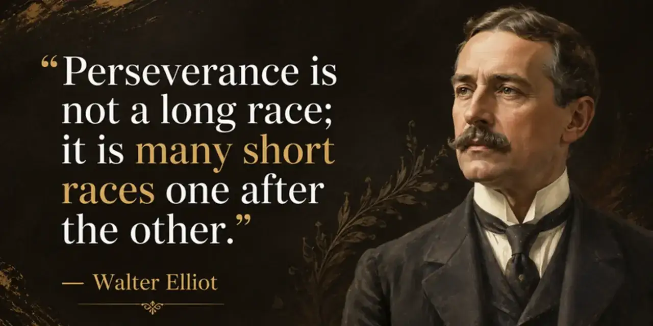 Portrait de Walter Elliot avec une citation sur la persévérance, une excellente **motivation sport**.